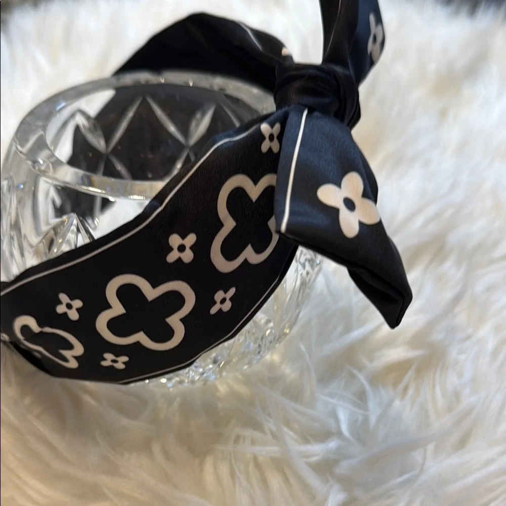 Black and Cream Bow Hair Headband